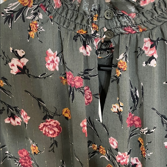 Anthropologie Drew Green Floral Chiffon Smocked High Neck Long Sleeve Dress - Picture 9 of 14